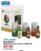 Fine Brandy Miniratures Ans 3 Cans In Gift Pack-3 x 50ml