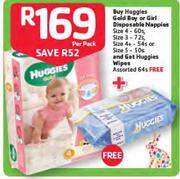Huggies Gold Boy/Girl Disposable Nappies Size 4-60's/Size 3-72's/Size 4+-54's/ Size 5-50's Per Pack