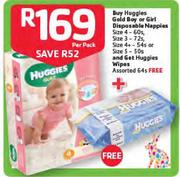 Huggies Gold Boy/Girl Disposable Nappies Size 4-60's/Size 3-72's/Size 4+ - 54's/Size 5-50's Per Pack