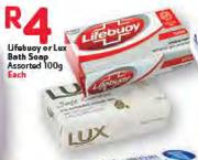 Lifebuoy Or Lux Bath Soap Assorted- 100g Each