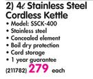 Sunbeam 4L Stainless Steel Cordless Kettle SSCK-400