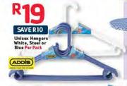 Addis Unisex Hangers White,Steel Or Blue-Per Pack