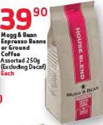 Mugg & Bean Espresso Beans Or Ground Coffee Assorted-250g