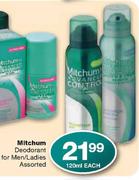 Mitchum Deodorant for Men/Ladies Assorted-120ml each