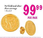 9ct Gold and Silver Peso Earrings-per pair