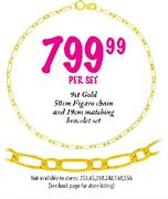 9ct Gold 50cm Figaro Chain and 19cm Matching Bracelet Set-per set