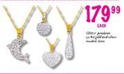 Glitter Pendants on 9ct Gold and Silver Bonded Chain-each