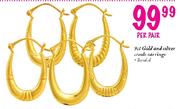 9ct Gold and Silver Creole Earrings-per pair
