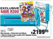 Wii Blue Console + Mario Kart and Wheel + Mario & Sonic at the London 2012 Olympic Games