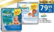 Pampers 3 + 1 Baby Wipes-4 x 64's Per Pack