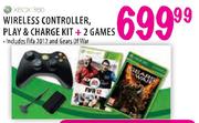 XBOX 360 Wireless Controller, Play & Charge Kit Plus 2 Games