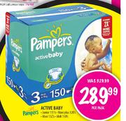 Pampers Active Baby Junior-111's, Maxi Plus 120's, Maxi-132's, Midi-150's Pack