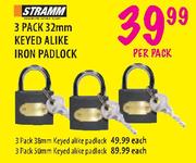 Stramm 32mm Keyed Alike Iron Padlock-3 Pack