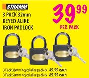 Stramm 50mm Keyed Alike Iron Padlock-3 Pack
