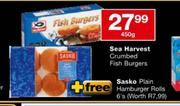 Sea Harvest Crubed Fish Burgers-450g + Free Sasko Plain Hamburger Rolls 6's
