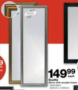 Quality Mirror with Wooden Frame-350 x 1200mm Each