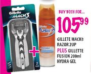 Gillete Mach3 Razor 2up + Gillette Fusion Hydra Gel 200ml