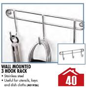 Stainless Steel Wall Mounted 3 Hook Rack