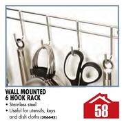 Stainless Steel Wall Mounted 6 Hook Rack