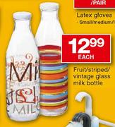 Fruit/Striped Vintage Glass Milk Bottle-each