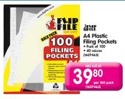 Flip File A4 Plastic Filing Pockets-Per 100 Pack