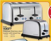 Platinum Stainless Steel Toaster With Bread Tray-2 Slice Each