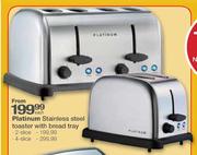 Platinum Stainless Steel Toaster With Bread Tray-4 Slice Each
