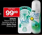 Gillette Venus Pro Skin Sensitive Razor & 200ml Satin Care Shaving Gel