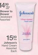 Johnson's Hand Cream Assorted-75ml Each
