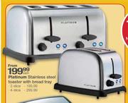 Platinum 2 Slice Stainless Steel Toaster With Bread Tray