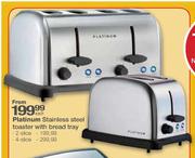Platinum Stainless Steel Toaster With Bread Tray-4 Slice Each