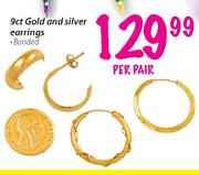 9ct Gold And Silver Earring Banded-Per Pair