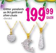 Glitter Pendants On 9ct Gold And Silver Chain Banded Each