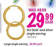 9ct Gold And Silver Large Single Earring Banded Each