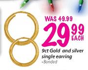 9ct Gold And Silver Single Earring Banded Each