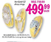 9ct Gold CZ Dress Rings Each