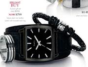 Tempo Steel And Leather Watch With Bracelet And Ring