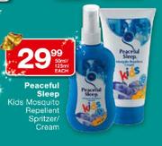 Peaceful Sleep Kids Mosquito Repelient Spritzer/Cream-50ml/125ml Each