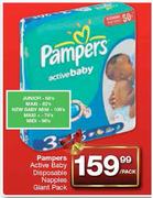 Pampers Active Baby Disposable Nappies Giant Pack New baby Mini-108's/Maxi plus-74's,Midi-98's Per P
