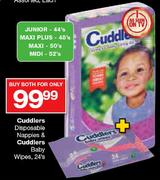 Cuddlers Disposable Nappies Midi-52's & Cuddlers Baby Wipes-24's