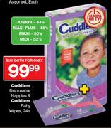 Cuddlers Disposable Nappies Maxi Plus-48's & Cuddlers Baby Wipes-24's