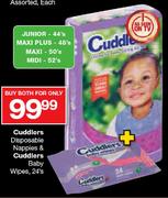 Cuddlers Disposable Nappies Junior-44's & Cuddlers Baby Wipes-24's