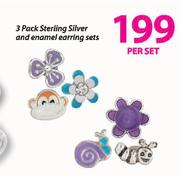 3 Pack Sterling Silver And Enamel Earring Sets-Per Set