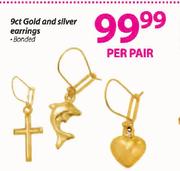 9Ct Gold And Silver Earrings-Per Pair