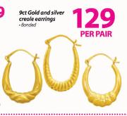 9Ct Gold And Silver Creole Earrings-Per Pair