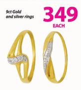 9Ct Gold And Silver Rings-Each