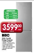 KIC 344Ltr Combi Fridge Freezer-Each