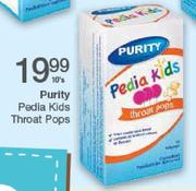 Purity Pedia Kids Throat Pops-10's