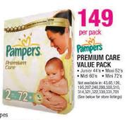 Pampers Premium Care Value Pack Junior-44's/Maxi-52's/Midi-60's/Mini-72's Per Pack