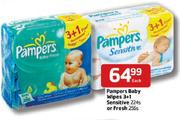 Pampers Baby Wipes 3+1 Sensitive-224's Or Fresh-256's Each